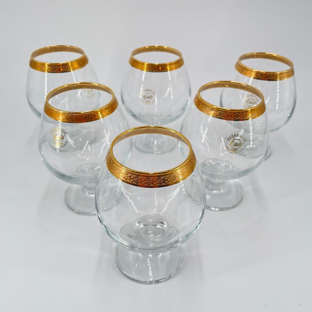 Pasabahce Pincle Turkey Gold Rim Brandy Snifter Glasses Set of 6 Art‎ of Glass